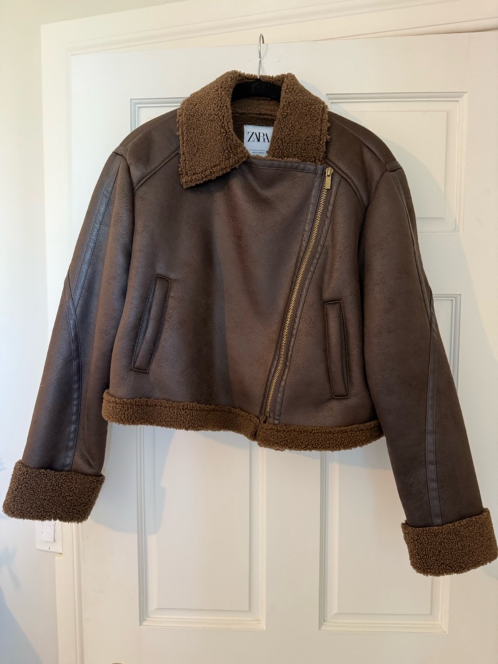 ✨NEW✨ Zara Brown Shearling Moto Jacket